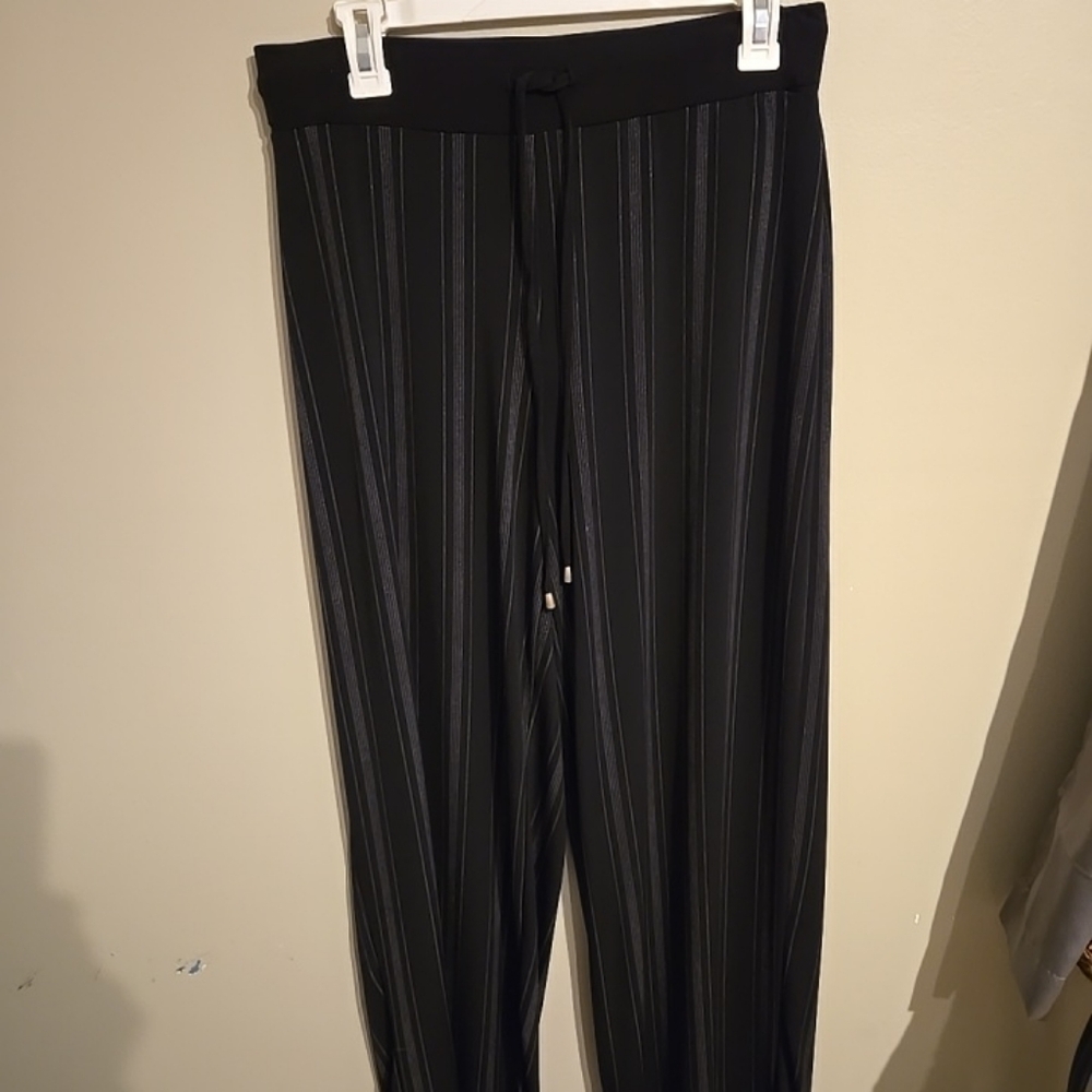 Jones New York  Black Pinstripe Drawstring Wide Leg  Dress Pants Size Medium